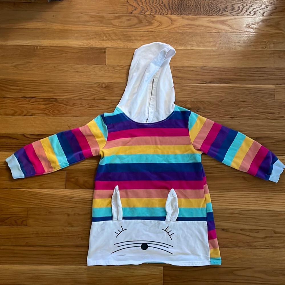 SHEIN, girls size 6, Rainbow rabbit hoodie, long sleeve shirt.